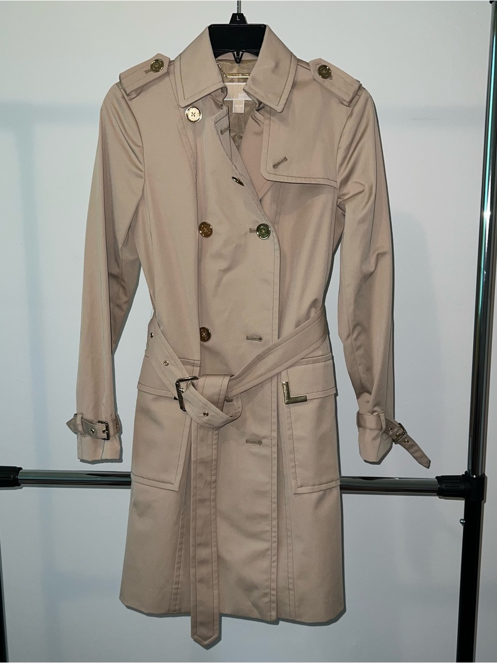 Michael Kors Light Beige Double-Breasted Trench with Belt